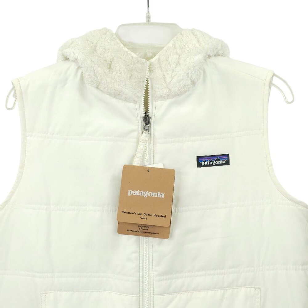 Patagonia Los Gatos Vest Hooded White Size L Reversible Fleece Zip Pockets New - Picture 14 of 16
